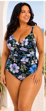 Jantzen Floral Print Wrap-Front Tummy Control One-Piece Swimsuit size 22W